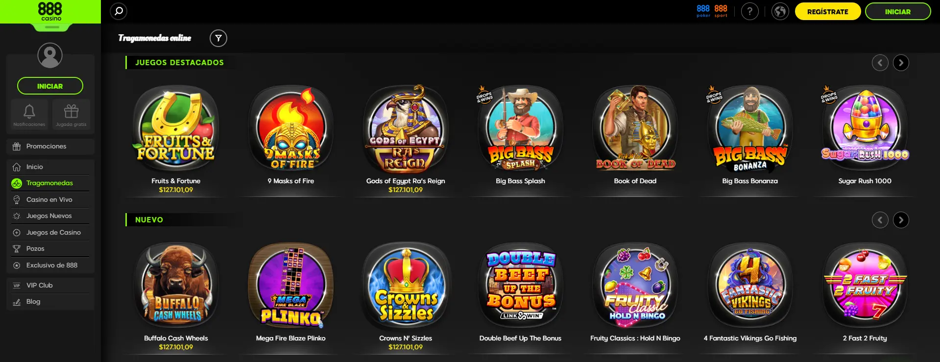 Juegos y apuestas en 888 casino