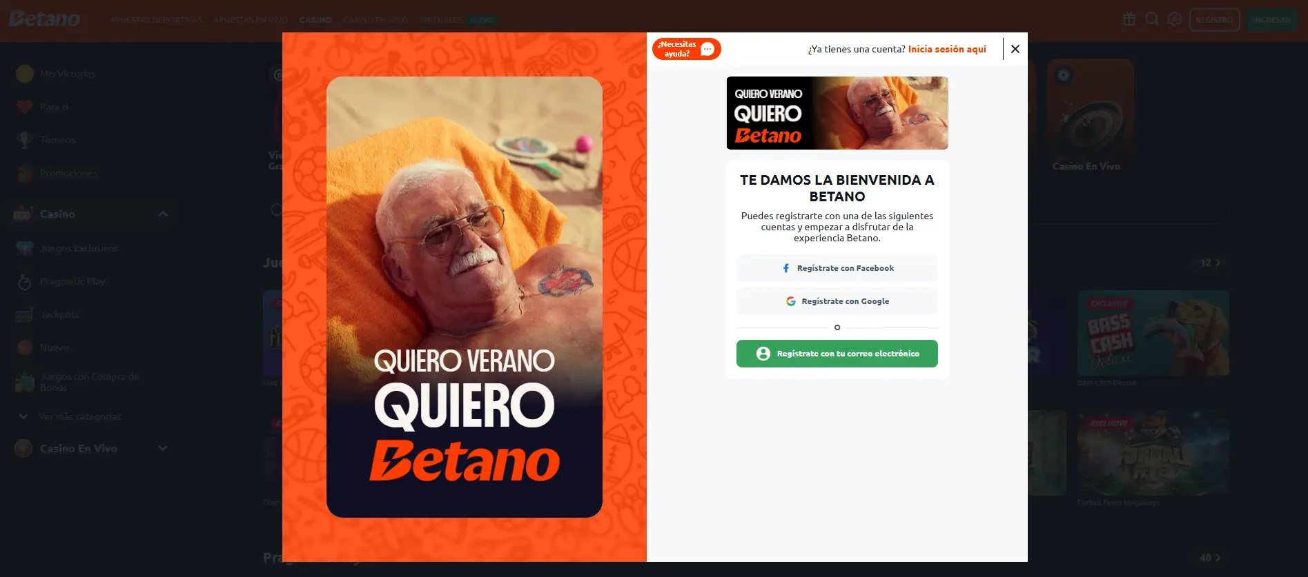 Registro e inicio de sesión en Betano