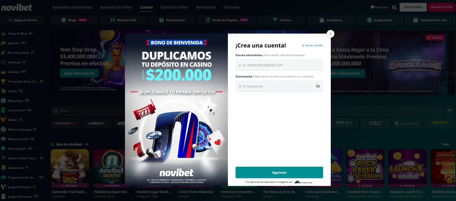 Registro e inicio de sesión en Novibet 