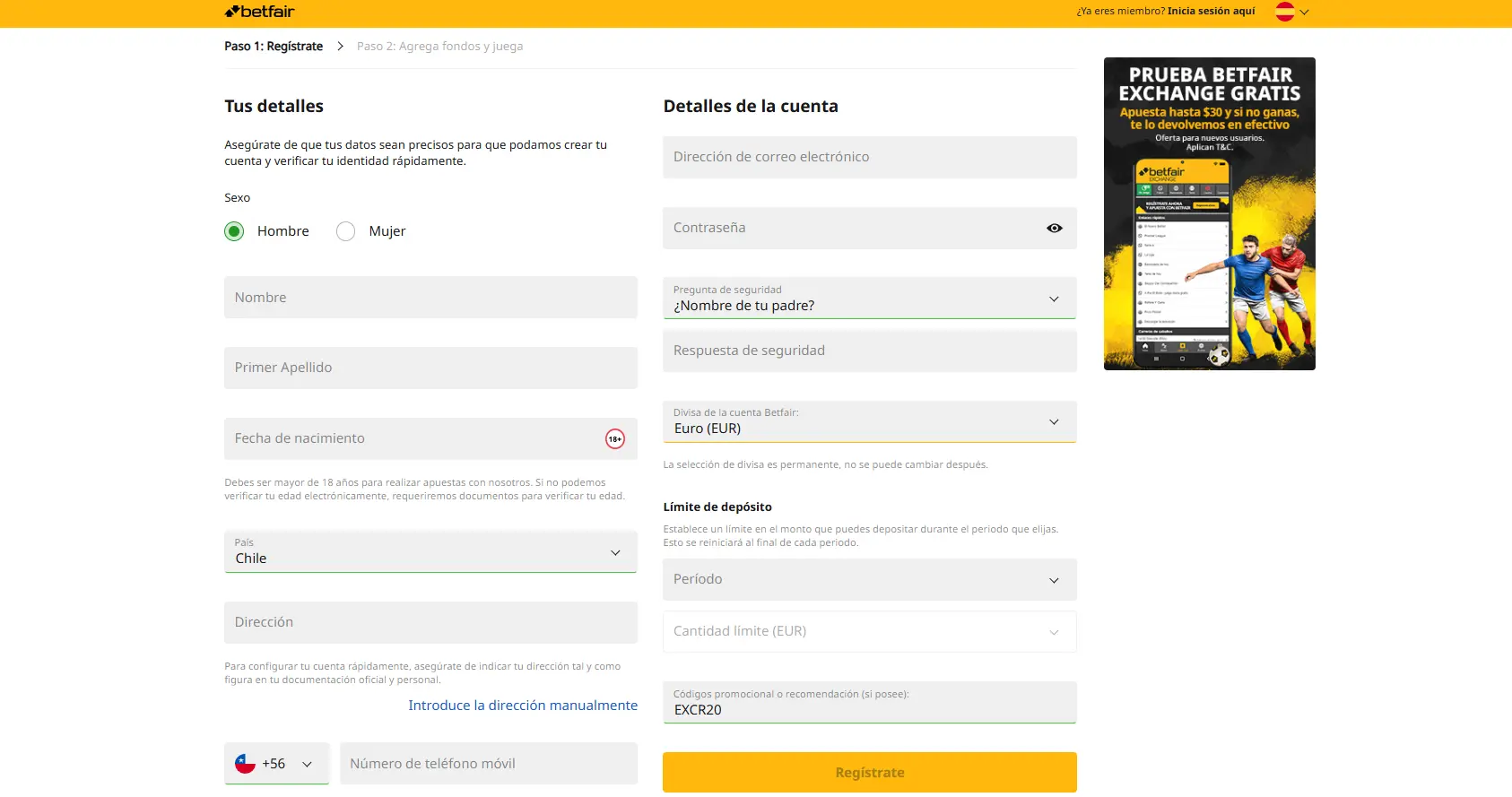 Registro en Betfair casino en línea desde Chile Registro en Betfair casino desde Chile